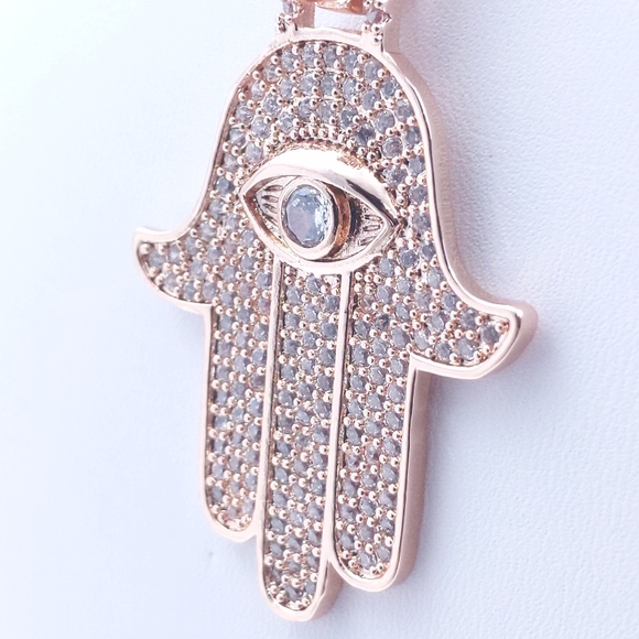 Rose Gold Hand of Hamza + 20" Rope Chain - Picture 3 of 7